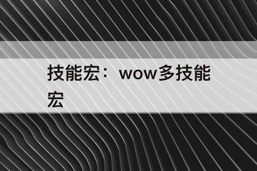 技能宏：wow多技能宏