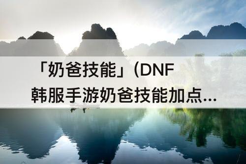 「奶爸技能」(DNF韩服手游奶爸技能加点)