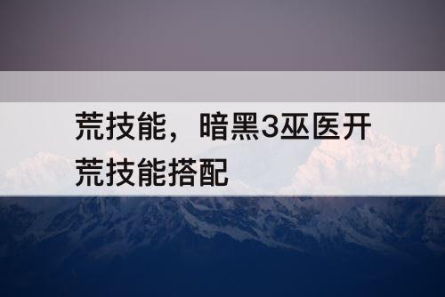 荒技能，暗黑3巫医开荒技能搭配