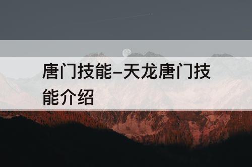 唐门技能-天龙唐门技能介绍