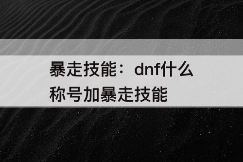 暴走技能：dnf什么称号加暴走技能