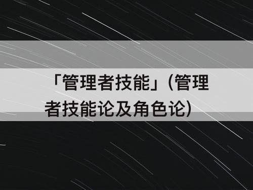 「管理者技能」(管理者技能论及角色论)