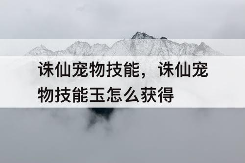 诛仙宠物技能，诛仙宠物技能玉怎么获得