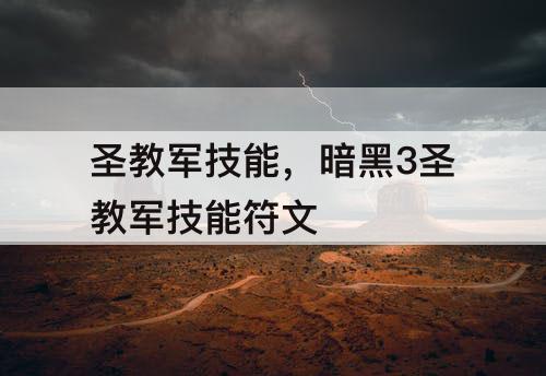 圣教军技能，暗黑3圣教军技能符文