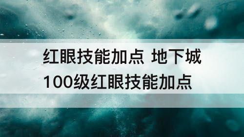 红眼技能加点 地下城100级红眼技能加点