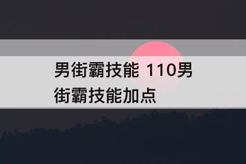男街霸技能 110男街霸技能加点