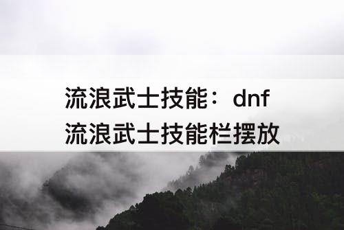 流浪武士技能：dnf流浪武士技能栏摆放