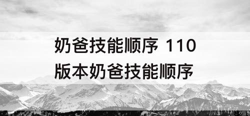 奶爸技能顺序 110版本奶爸技能顺序