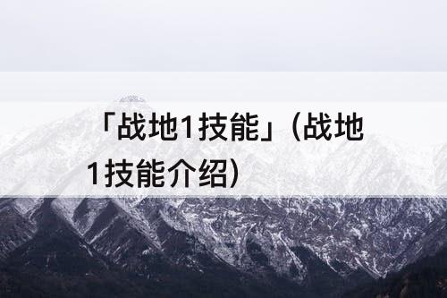 「战地1技能」(战地1技能介绍)