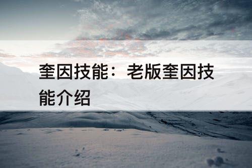 奎因技能：老版奎因技能介绍