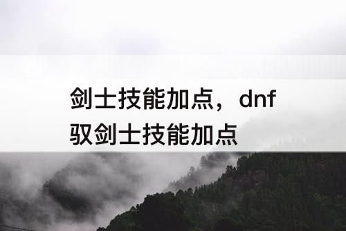 剑士技能加点，dnf驭剑士技能加点