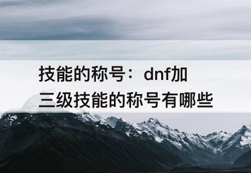 技能的称号：dnf加三级技能的称号有哪些