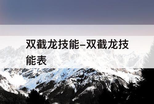 双截龙技能-双截龙技能表