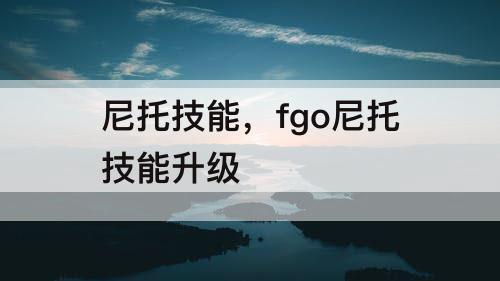 尼托技能，fgo尼托技能升级