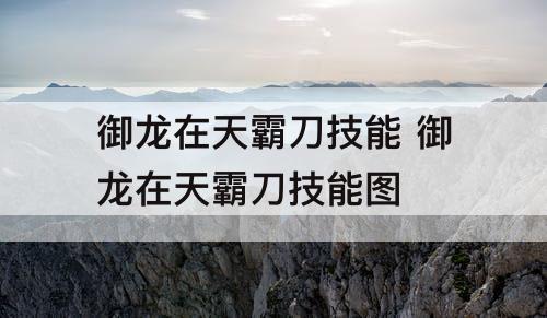 御龙在天霸刀技能 御龙在天霸刀技能图