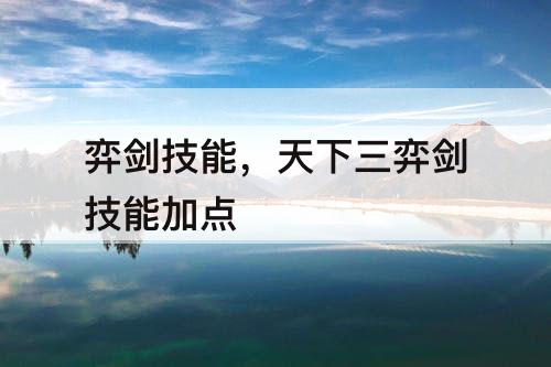 弈剑技能，天下三弈剑技能加点