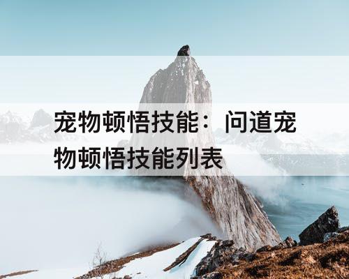 宠物顿悟技能：问道宠物顿悟技能列表