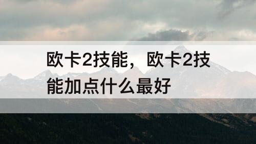 欧卡2技能，欧卡2技能加点什么最好