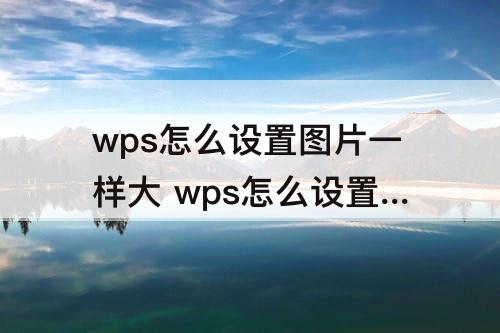 wps怎么设置图片一样大 wps怎么设置图片一样大小