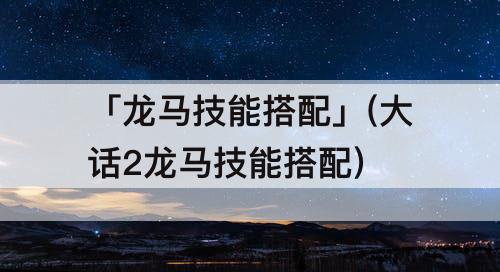 「龙马技能搭配」(大话2龙马技能搭配)