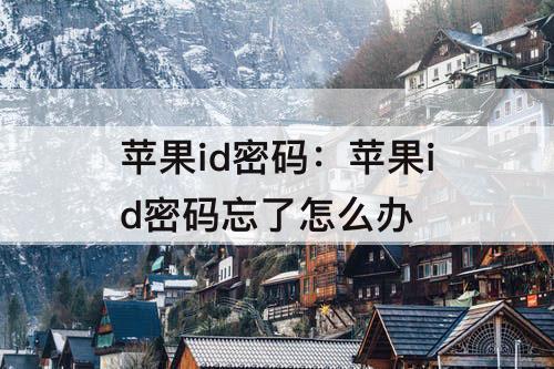 苹果id密码：苹果id密码忘了怎么办