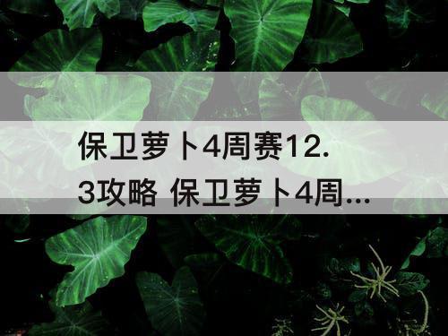 保卫萝卜4周赛12.3攻略 保卫萝卜4周赛12.3攻略视