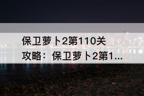 保卫萝卜2第110关攻略：保卫萝卜2第110关攻略水晶萝卜攻略 面面面团