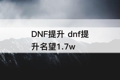 DNF提升 dnf提升名望1.7w