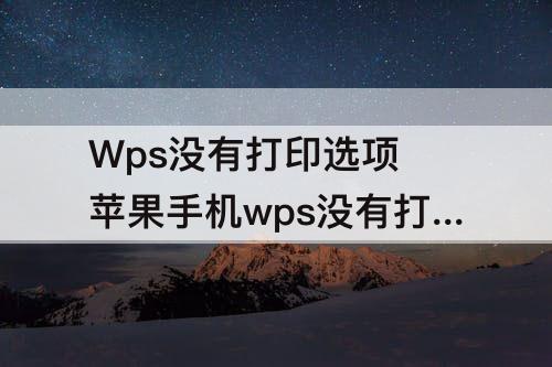 Wps没有打印选项 苹果手机wps没有打印选项是什么情况?