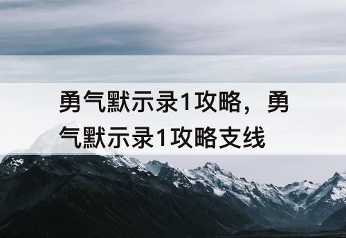 勇气默示录1攻略，勇气默示录1攻略支线