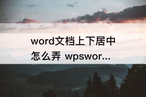 word文档上下居中怎么弄 wpsword文档上下居中怎么弄