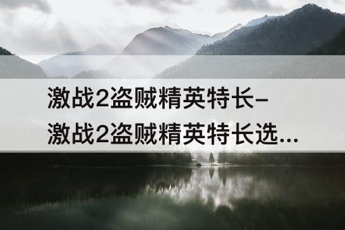 激战2盗贼精英特长-激战2盗贼精英特长选哪个