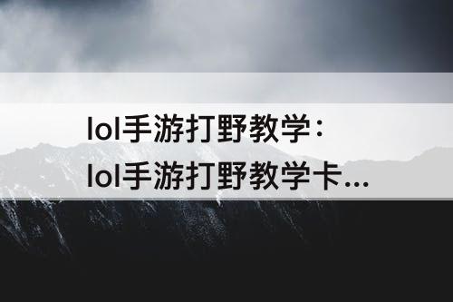 lol手游打野教学：lol手游打野教学卡住