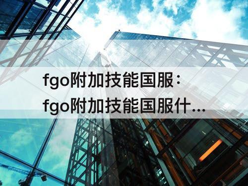 fgo附加技能国服：fgo附加技能国服什么时候开启