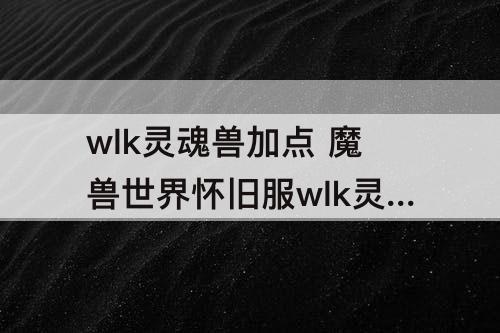 wlk灵魂兽加点 魔兽世界怀旧服wlk灵魂兽加点