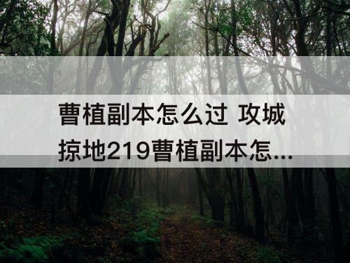 曹植副本怎么过 攻城掠地219曹植副本怎么过