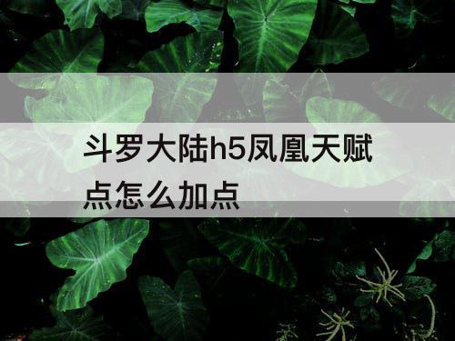 斗罗大陆h5凤凰天赋点怎么加点