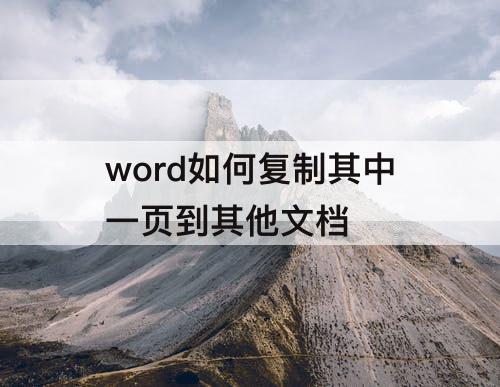 word如何复制其中一页到其他文档