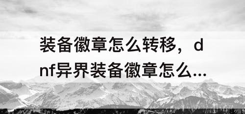 装备徽章怎么转移，dnf异界装备徽章怎么转移