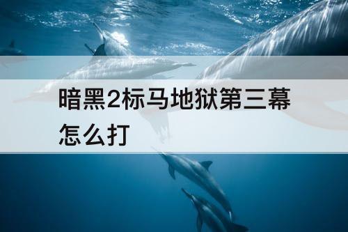 暗黑2标马地狱第三幕怎么打