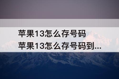 苹果13怎么存号码 苹果13怎么存号码到卡里