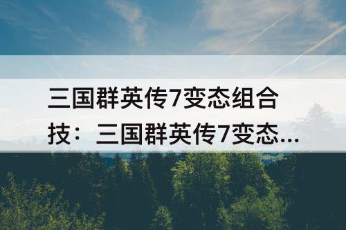 三国群英传7变态组合技：三国群英传7变态组合技编号