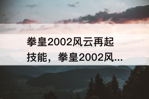 拳皇2002风云再起技能，拳皇2002风云再起技能怎么放