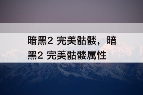 暗黑2 完美骷髅，暗黑2 完美骷髅属性
