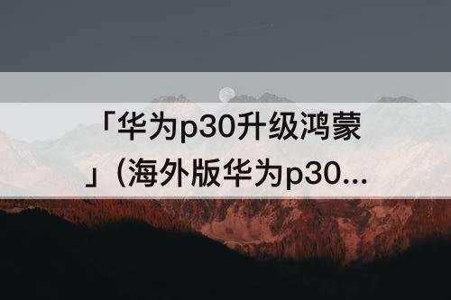 「华为p30升级鸿蒙」(海外版华为p30升级鸿蒙系统)