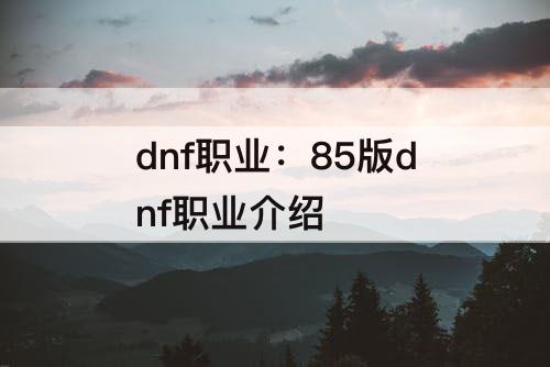 dnf职业：85版dnf职业介绍