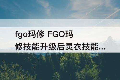 fgo玛修 FGO玛修技能升级后灵衣技能也一样升级吗
