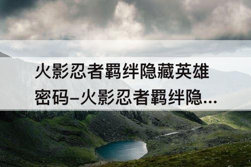 火影忍者羁绊隐藏英雄密码-火影忍者羁绊隐藏英雄密码兜