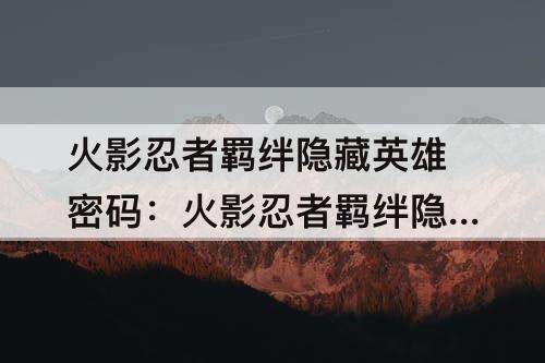 火影忍者羁绊隐藏英雄密码：火影忍者羁绊隐藏英雄密码6.52