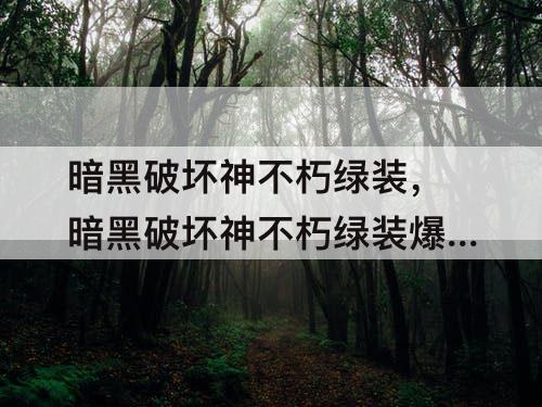 暗黑破坏神不朽绿装，暗黑破坏神不朽绿装爆率